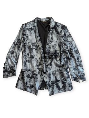Capulet One Button Blazer Small Silver Black Metallic